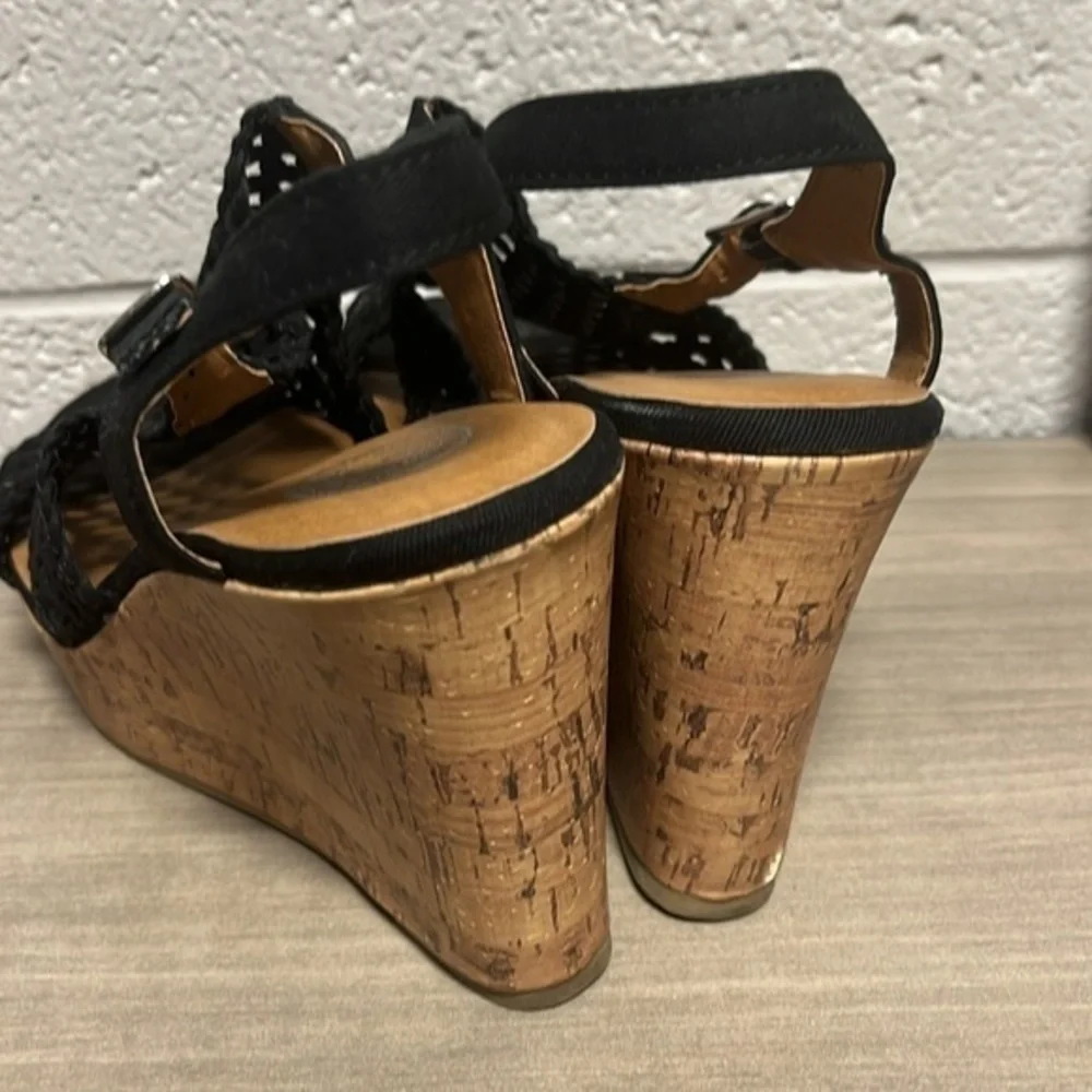 SO black crochet canvas wedges womens size‎ 9.5